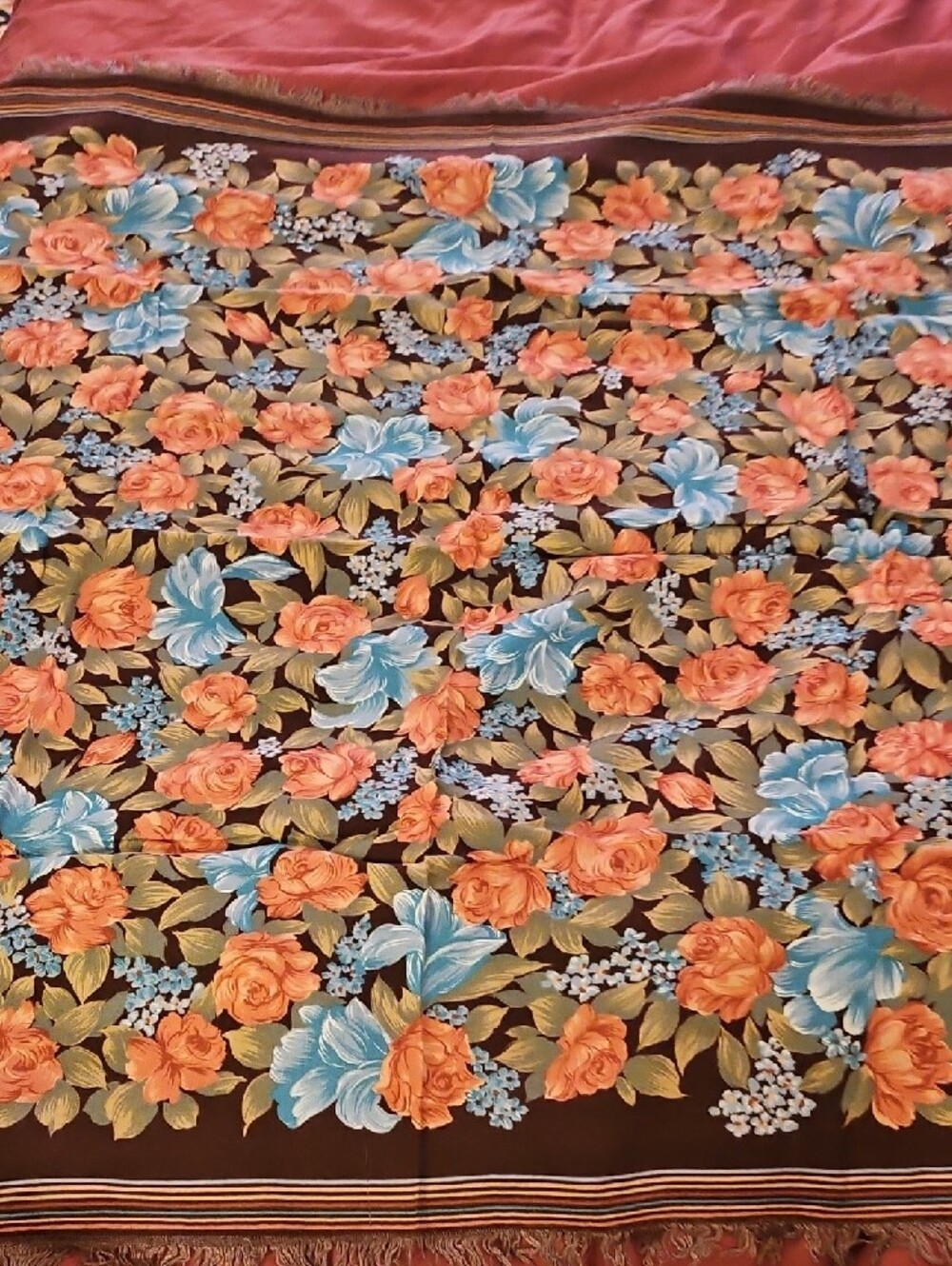 Vintage Floral Multicolor Fringe Scarf - Women's Accessory
